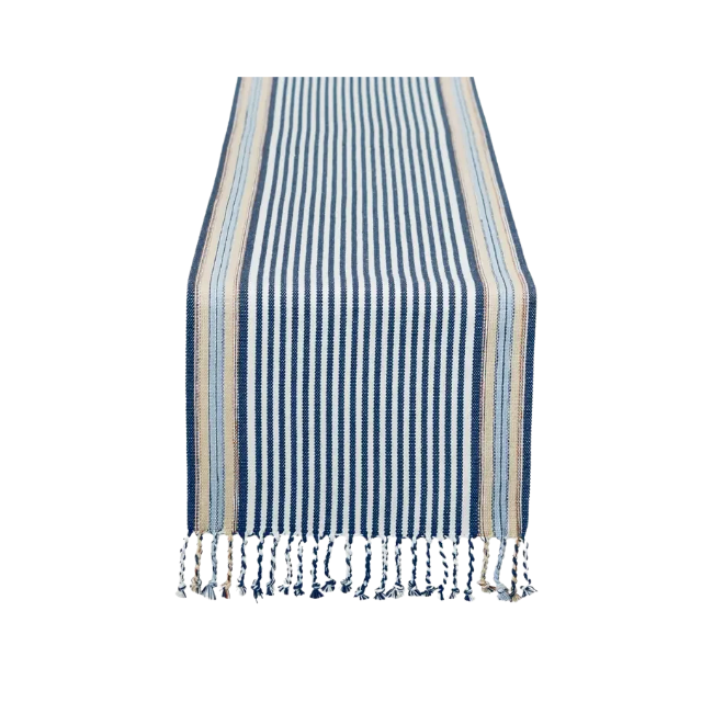 Boat House Stripe Fringe Table Runner - 14x72
