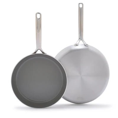 Greenpan GP5 Ceramic Non Stick - Stainless Steel with Mirror Handles - 2 Piece Set - 9.5 and 11 inch 885837038040 Cookware CDA Gourmet Ceramic Cookware 1