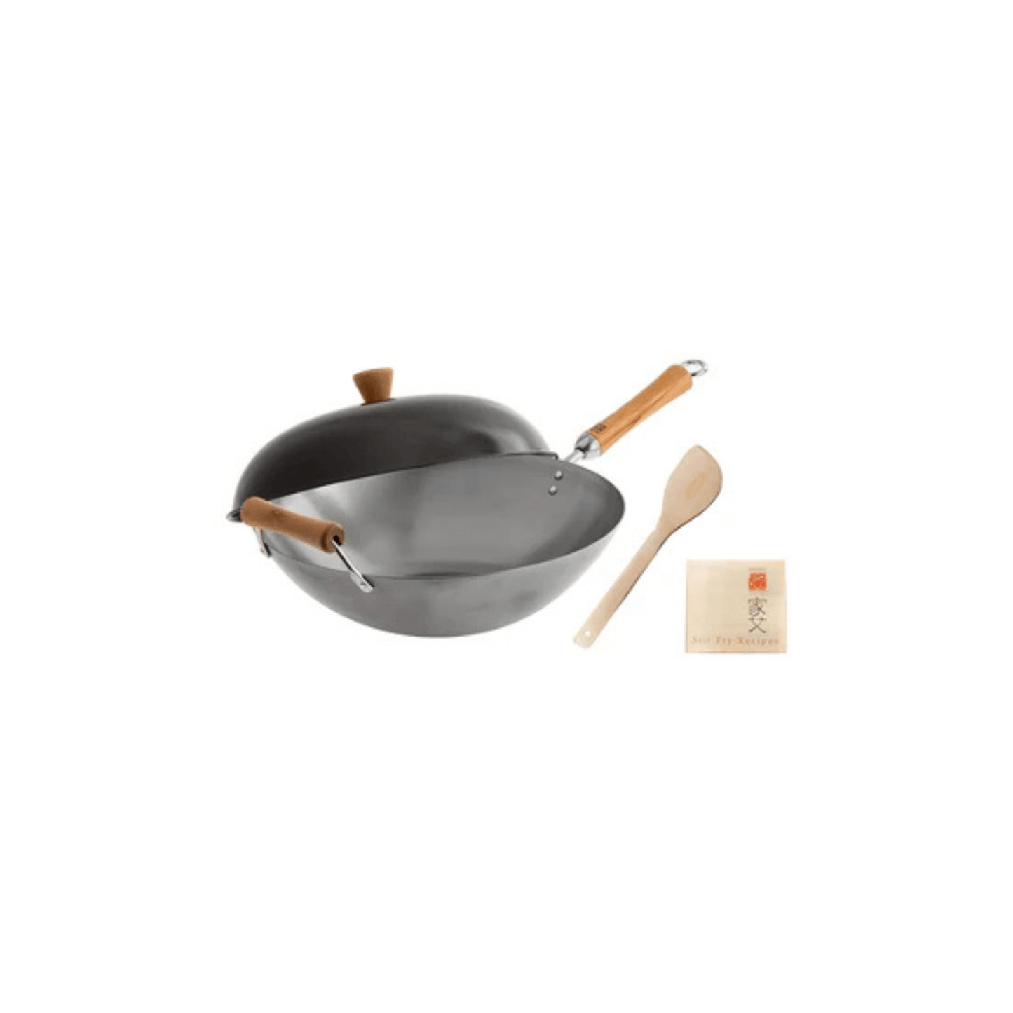 Joyce Chen Classic Series Uncoated Carbon Steel Flat Bottom Wok Set With Lid and Birch Handles - 4 Piece - 14 Inch 048002219723 Cookware CDA Gourmet asian Carbon Steel 1