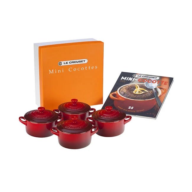 Le Creuset Mini Cocottes Set with Cook book - Cerise 843251158478 Cookware CDA Gourmet Cerise Coccotte 1