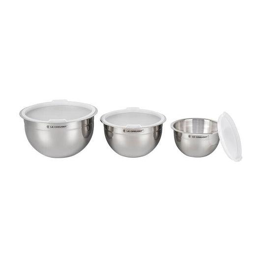 Le Creuset Stainless Steel Set of 3 Mixing Bowls with Lids 630870288606 Kitchen Tools CDA Gourmet Baking Bowl 1
