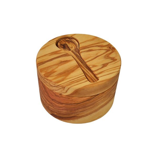 Naturally Med Olive Wood Salt Cellar with Inset Spoon 11027 Olive Wood CDA Gourmet Gadgets and Utensils Grinders and Mills 1