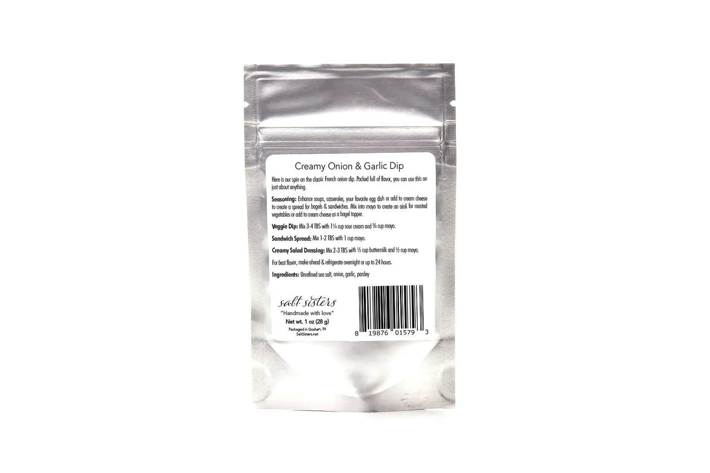 Salt Sisters Creamy Onion & Garlic Dip (2oz) 819876015809 Spices CDA Gourmet Onion & Garlic Dip Salt Sisters 2