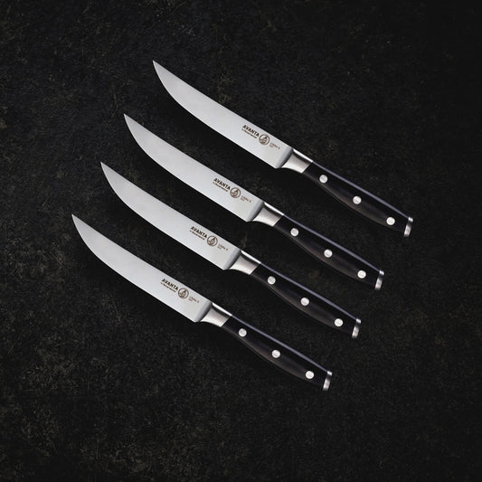 Messermeister Avanta 4 Piece Fine Edge Steak Pom Handle Knife Set 098872768456 Cutlery CDA Gourmet knife messermeister 1