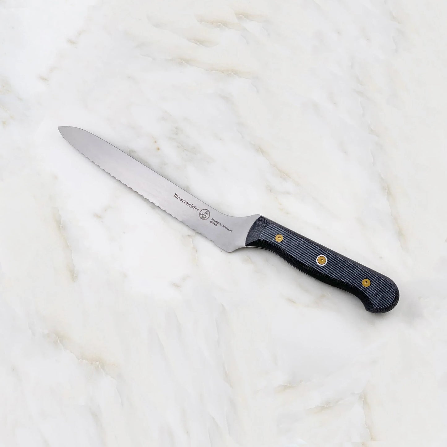 Messermeister Custom 8 Inch Scalloped Offset Knife 098872864486 Cutlery CDA Gourmet custom knife 4