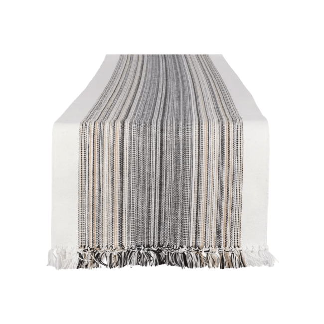 Design Imports Black Striped Fringe Ribbed Table Runner -14x108 072456116925 Textiles CDA Gourmet Black design imports 1