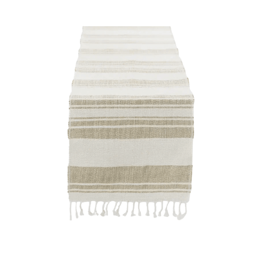 Design Imports Coastal Sands Stripe Cotton Jute Table Runner 738215558404 Textiles CDA Gourmet Coastal Cotton 1