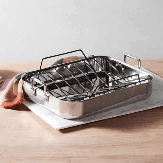 Le Creuset Stainless Steel Roasting Pan with Non - stick Rack - 14 Inch 630870351980 Cookware CDA Gourmet Le Creuset Non Stick 2