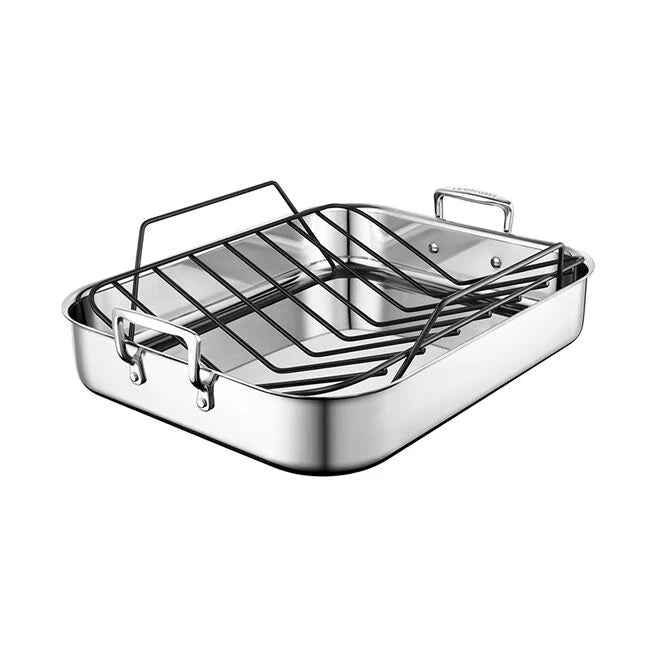 Le Creuset Stainless Steel Roasting Pan with Non - stick Rack - 14" 630870351980 Cookware CDA Gourmet Cookware Le Creuset 1