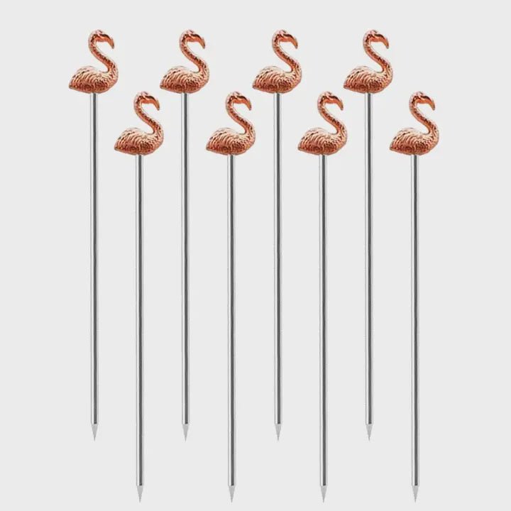 Oggi 8 Pc Flamingo Handle Metal Cocktail Picks 764271076828 Barware CDA Gourmet barware Cocktail 1