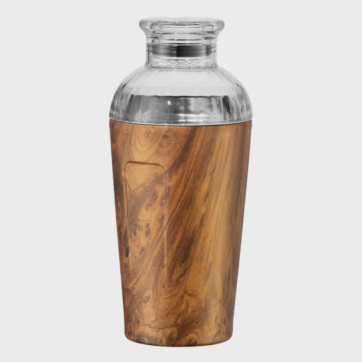 Oggi Groove Double Wall Cocktail Shaker (17 oz) Woodgrain 764271074060 Bakeware CDA Gourmet Cocktail double walled 1