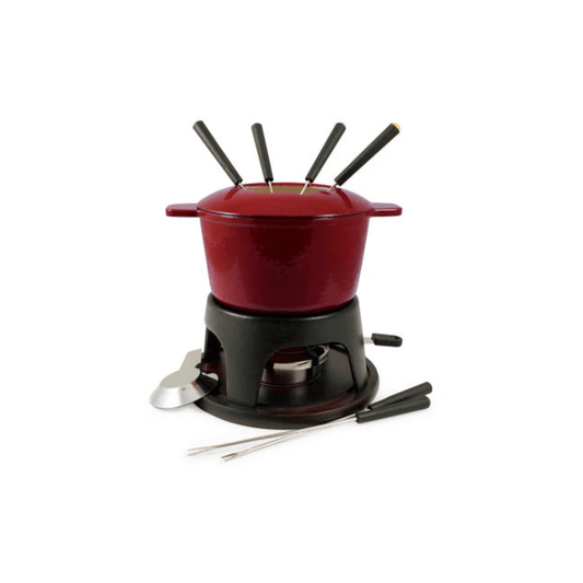 Swissmar Sierra Cast Iron Fondue Set - Cherry Red - 11 Piece Set 056975016553 Cookware CDA Gourmet Cutting Boards and Entertaining Fire 1