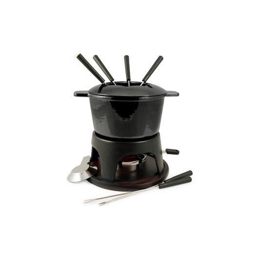 Swissmar Sierra Cast Iron Fondue Set - Metallic Black - 11 Piece Set 056975031662 Cookware CDA Gourmet Cutting Boards and Entertaining Fire 1